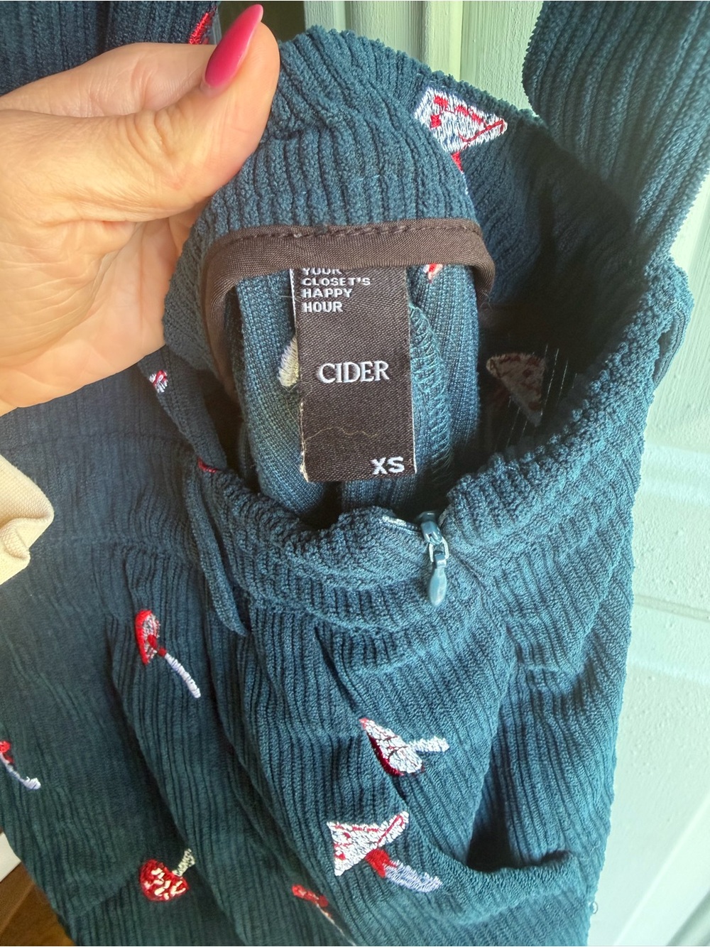 Dark Blue Mushroom Embroidered Jumpsuit - Picture 4 of 5